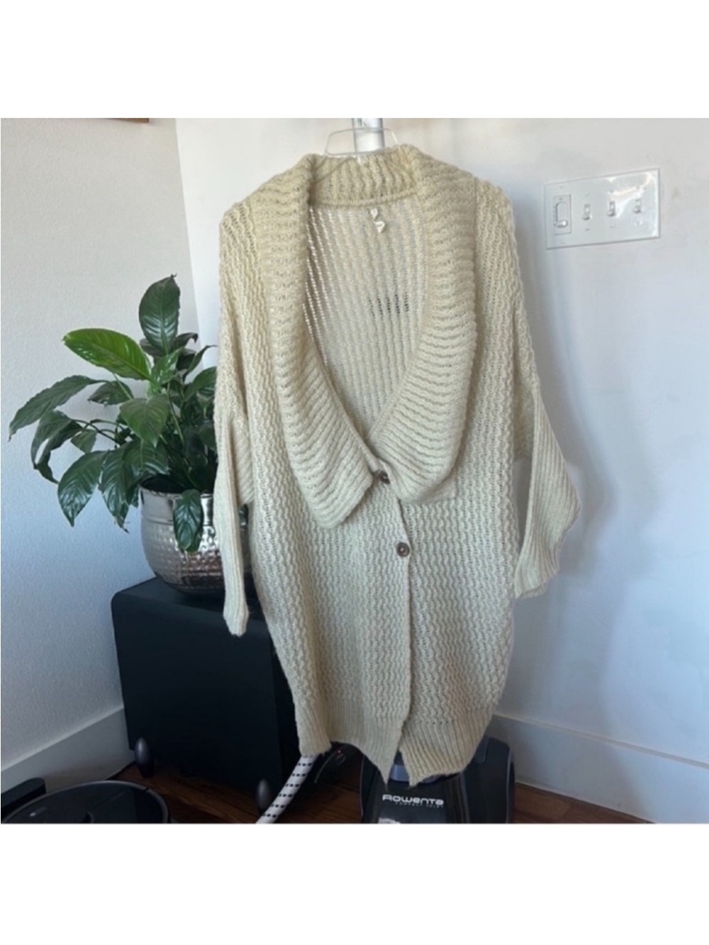 POL Oversized Chunky Knit Long Sweater Cardigan Jacket Sz S Duster Ivory